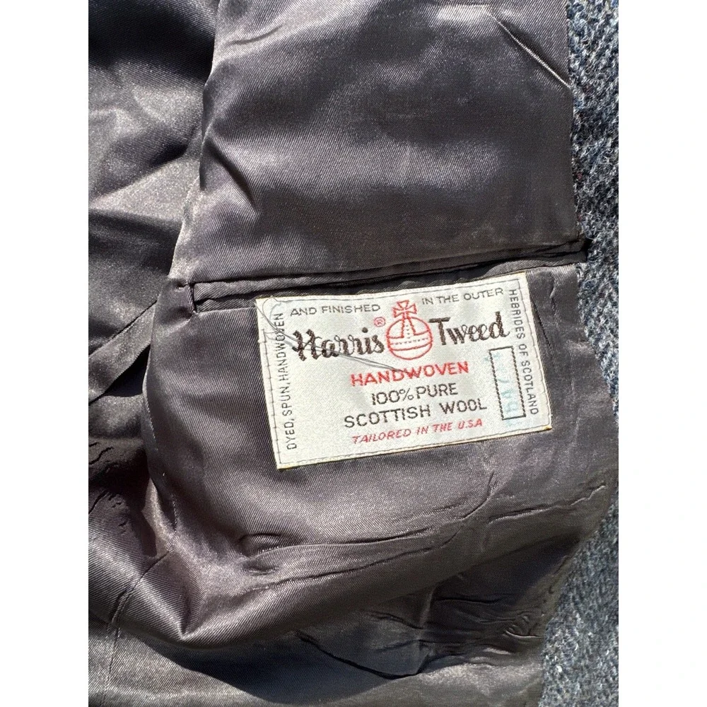 Vintage Harris Tweed Herringbone Blazer 44R USA Made Wool Sport Coat